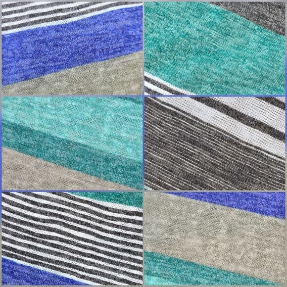 🔸️Blue, Teal, & Gray Striped Cascading Open Front Cardigan Kimono Large - Picture 11 of 12